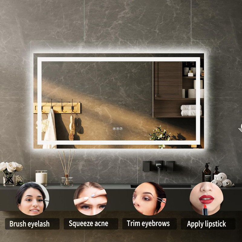 LED Bathroom Mirror with Lights, Dimmable Anti-Fog Smart Vanity Mirror with Memory Function, 28" x 50"