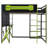 Full Size Wood Loft Bed with Desk, Shelves, Power Outlet & USB/Type-C Ports, , and RGB Light, Black+Green-1342712004