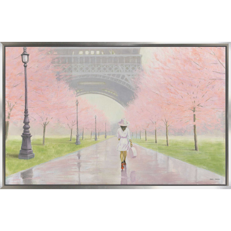 Printemps à Paris I - Peinture, Cadre flottant argent, H 31,5 po x l 51,5 po x P 2 po