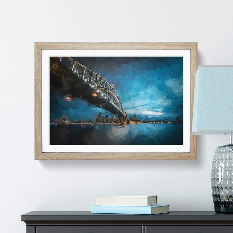 Sydney Harbour Bridge in Australia in Abstract - Framed Print, 48cm H x 65cm W x 2cm D, Oak Framed