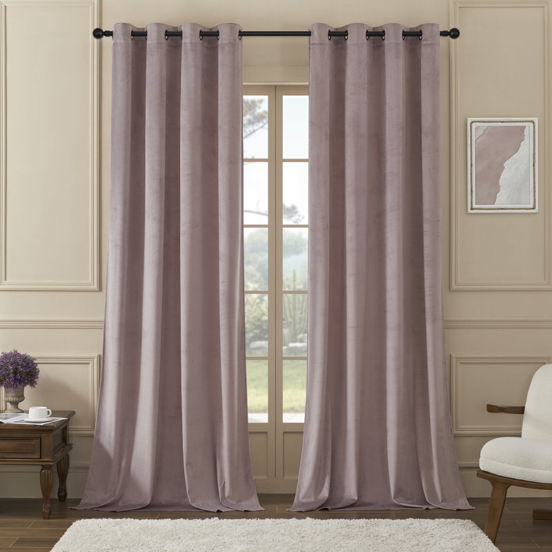 Deavion Velvet Solid Color Metal Grommets Room Darkening Curtain Panels, 42" W x 63" L, Purple Pink