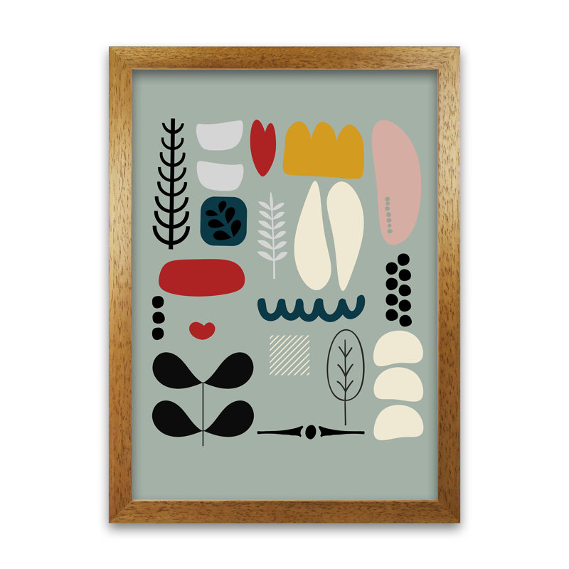 Scandinavian Shapes On Blue Original - Print, Oak Frame, 30cm H x 21cm W x 3cm D