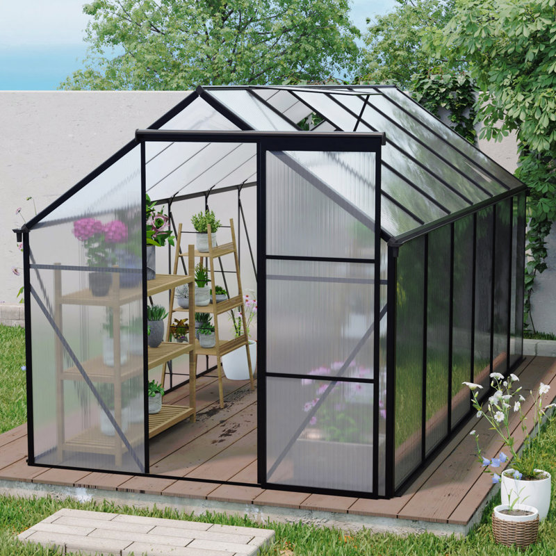 6x12 FT Polycarbonate Greenhouse Raised Base and Anchor Aluminum Heavy Duty Walk-in Greenhouses for Outdoor Backyard in All Season,Black