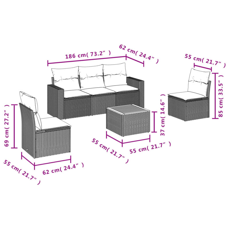 Ensemble de canapé de jardin Vidaxl noir et brun