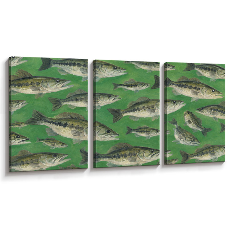 «Green Bass School Fish», reproduction d'art sur toile encadrée, impression sur toile, H 36 po x l 72 po x P 1,5 po