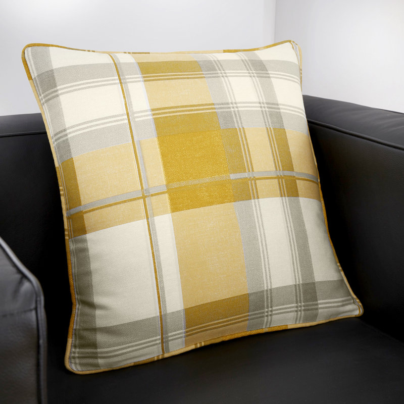 Plaid Square Cushion Cover, Ochre, Polyester
