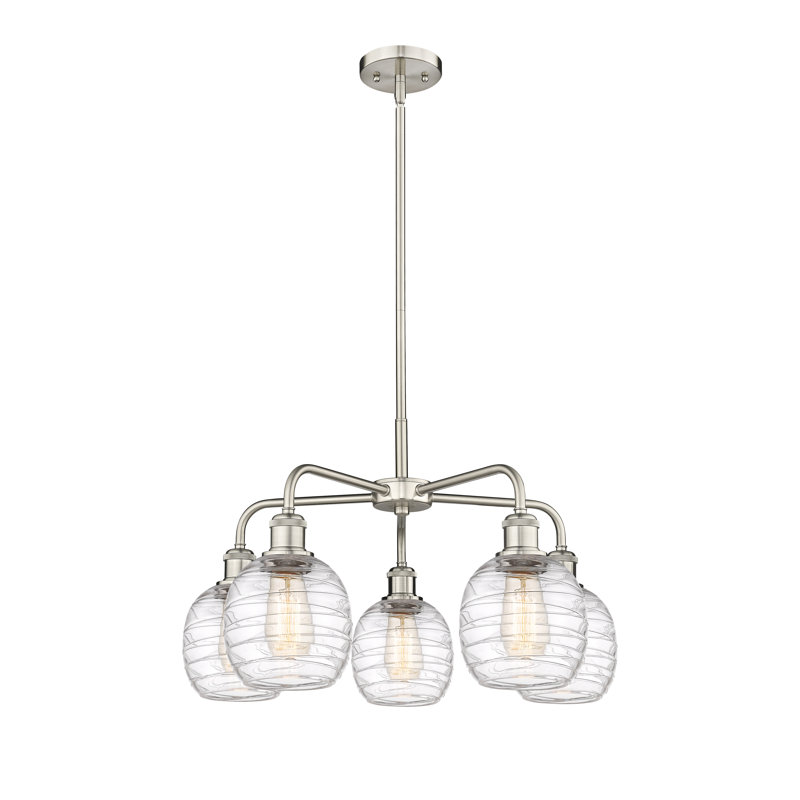 Alve 5 - Light Steel Dimmable Sphere Chandelier, Satin Nickel