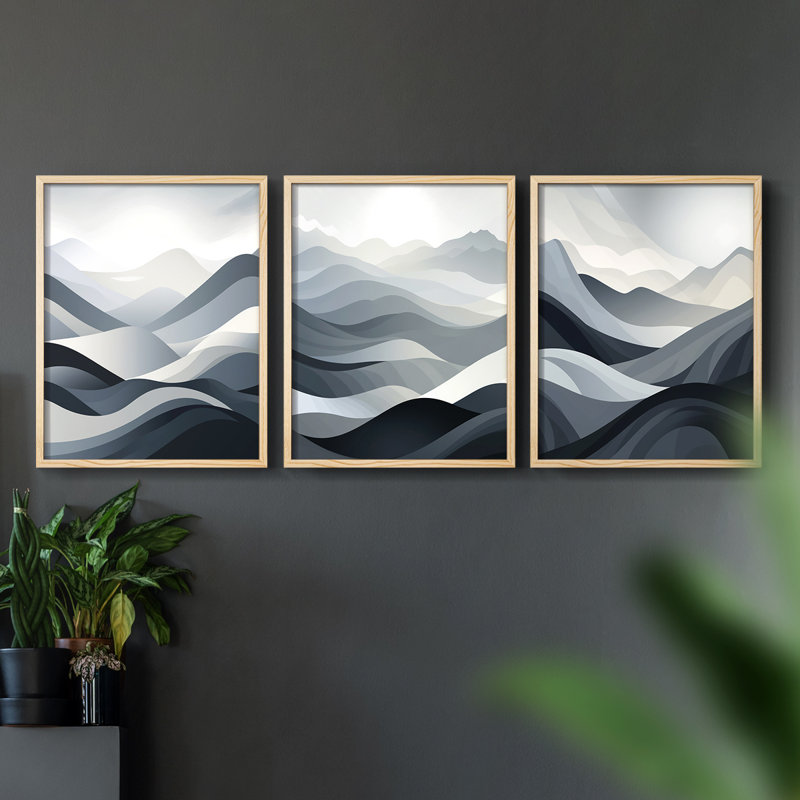 Lanscape Study Series LIX -Set de 3 estampes numériques giclées -Prêt à accrocher, H 10 po x l 8 po, Encadré naturel