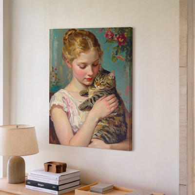 Wall Art Lady With Tabby Cat Classical Portrait Of Tender Affection Some Bonds Canvas Ready To Hang Gallery Wrapped Home Decor Modern Design