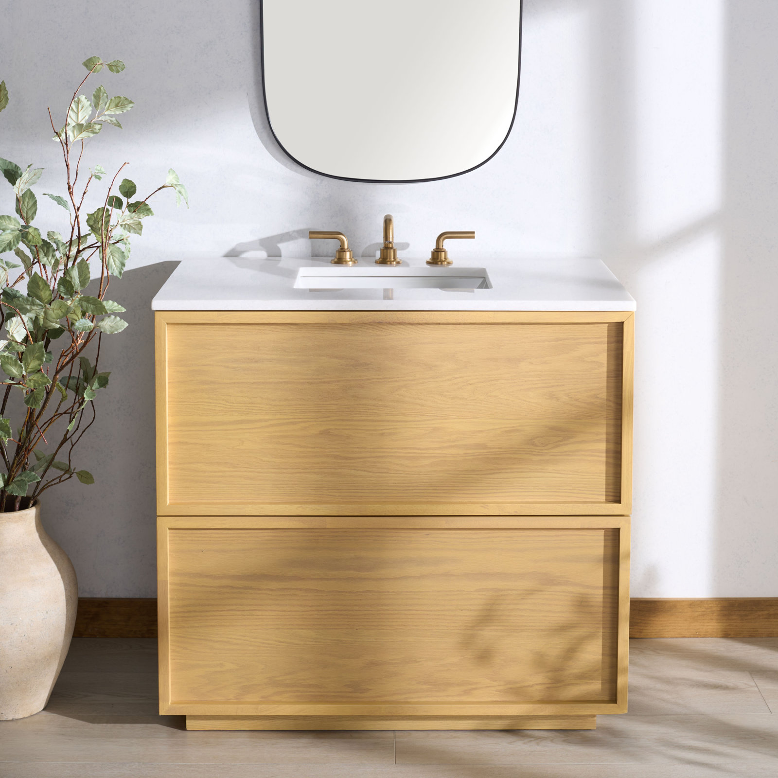 Hudson 36" Single Sink Bathroom Vanity with Marble Countertop, Natural
