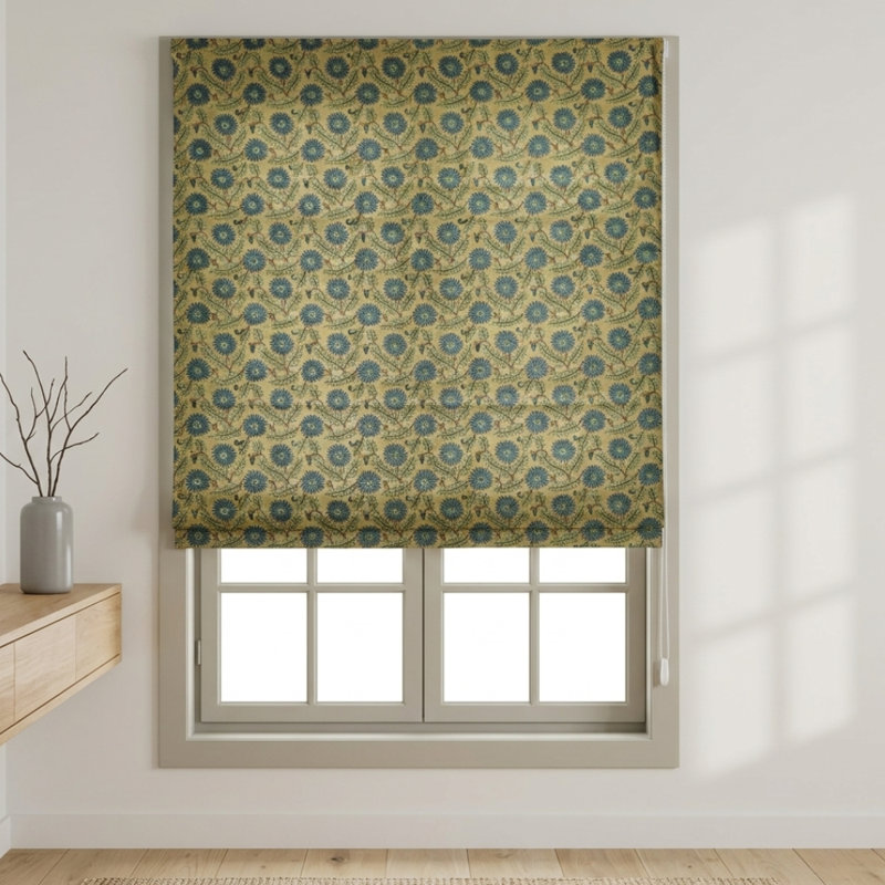  20 x 72 stores faits à la main en bloc - décor artistique de fenêtre, Swarna, bleu, L 48 po x L 96 po