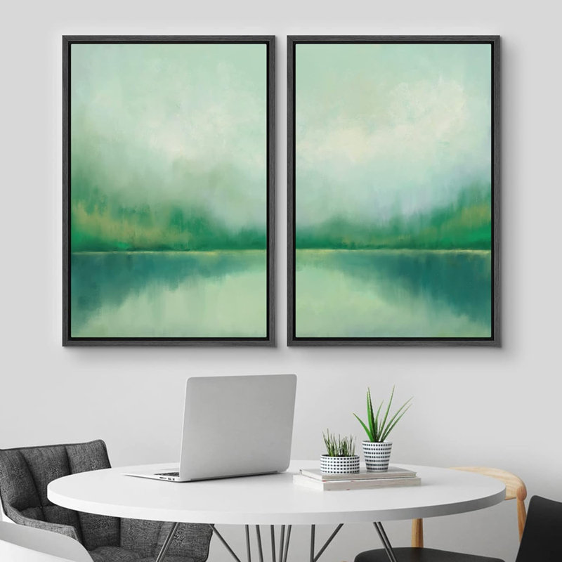 «Minimal Landscape Forest Lake», reproduction sur toile encadrée 2 pièces, Noir, H 24 po x l 32 po x P 1,5 po