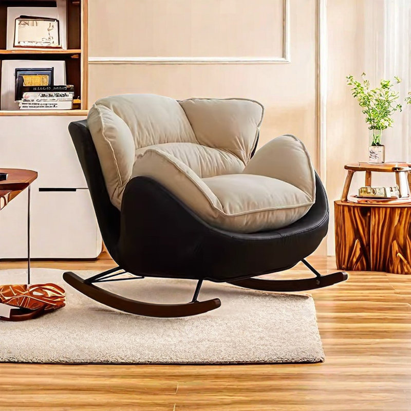 Chaise berçante simple rétro, Noir/Blanc cassé