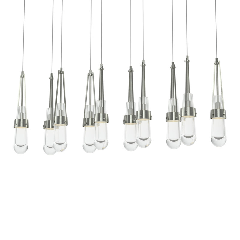 Luminaire suspendu à 10 lumières Link, Long: 19 po à 130 po, Verre transparent, Sterling