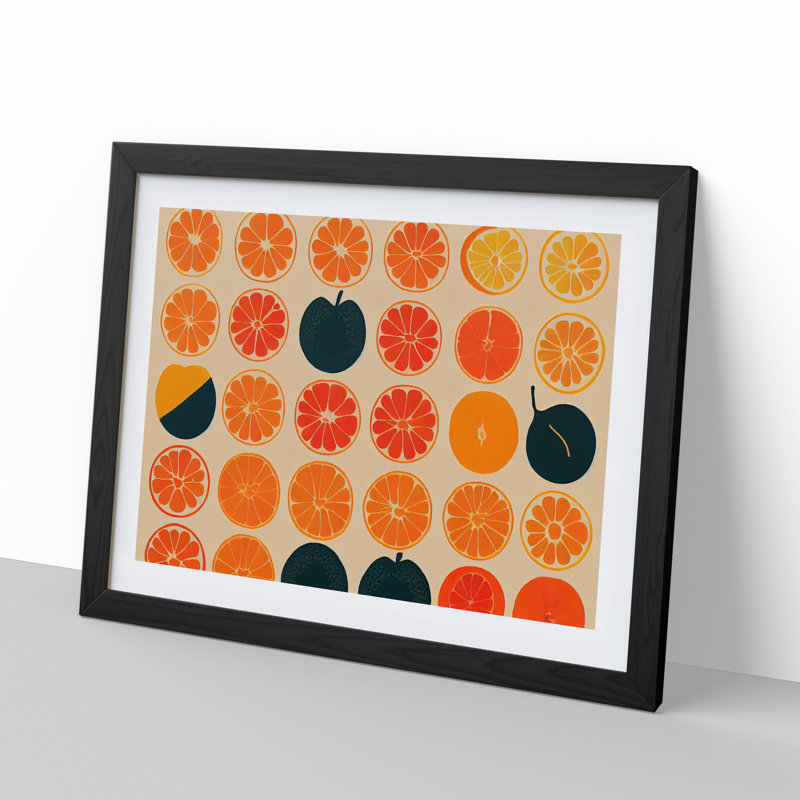 Retro Orange Fruit Slices - Single Picture Frame Painting, 46cm H x 64cm W x 2cm D, Black Framed