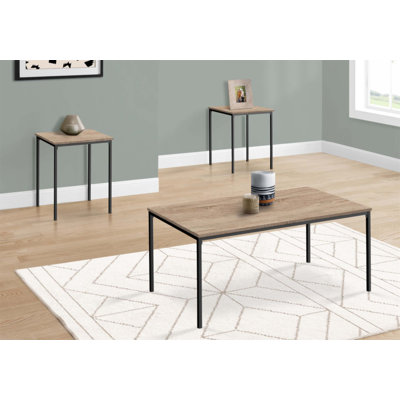Ensemble de 3 tables basses et tables de bout Contemporary, stratifié taupe foncé avec structure en métal durable, facile à assembler