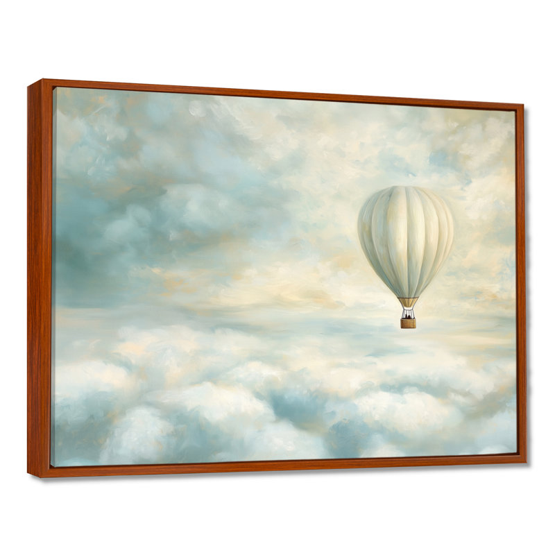 Montgolfière au-dessus des nuages - impression sur toile, H 12 po x l 20 po, Cadre flottant sans passe-partout, Brun