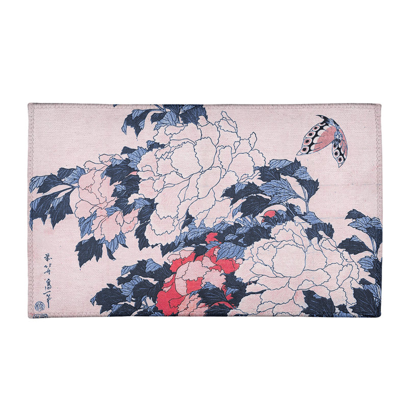 Tapis mauve/rose en chenille pivoines et papillon, Rectangle 2 pi x 3 pi