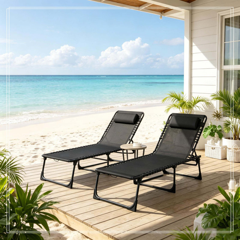 2 chaises longues pliantes pour piscine, Noir