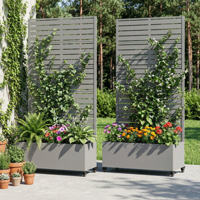 Outdoor Metal Planter Box Raised Garden Beds with Trellis