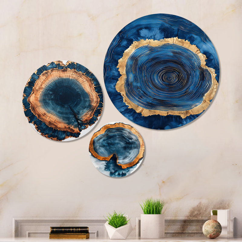 «Wood Slide Of A Blue Lake Forest I», art mural en métal 3 pièces