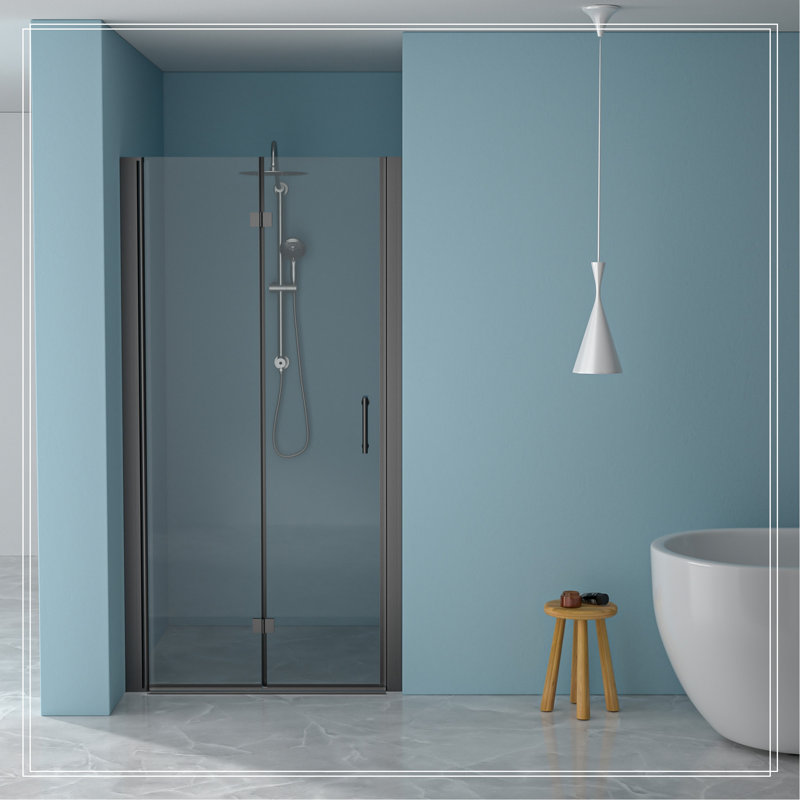 30"W X 72"H Fold Frameless Shower Door With Tempered Glass, Matte Black