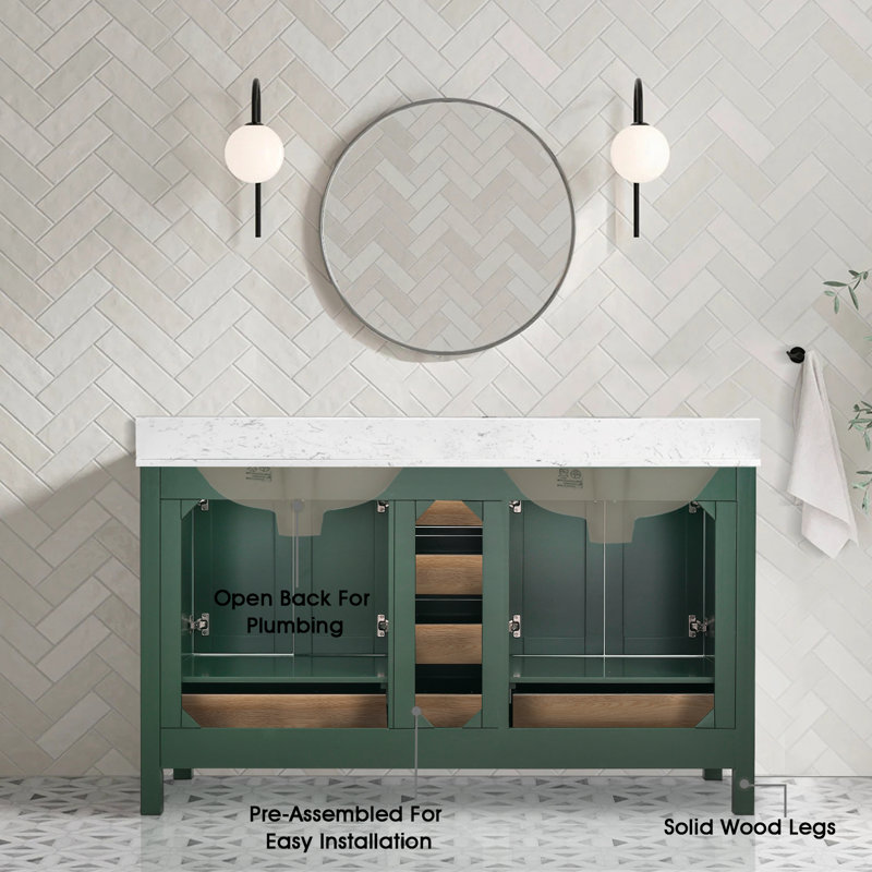 Cholena 60" Bathroom Vanity With Double Sinks, Brushed Gold, Green