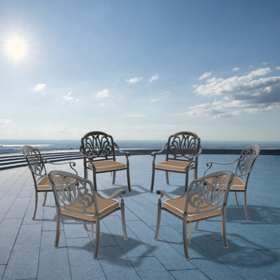 Chaise de patio en fonte d'aluminium 6 pièces avec structure et coussins