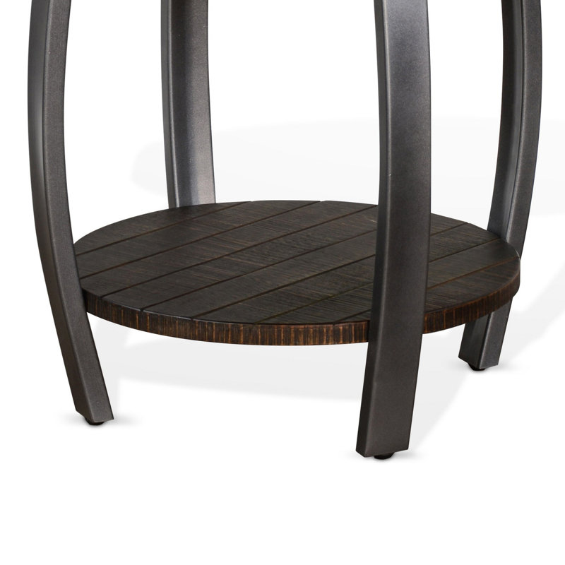 Table de bout latérale Flint avec tablette, forme cylindrique, ronde brune foncée de 24 pouces