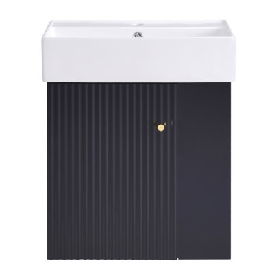 21.6 Inch Modern Floating Bathroom Vanity With Ceramic Basin And Right Side Storage, Space-Saving Design For Small Bathrooms