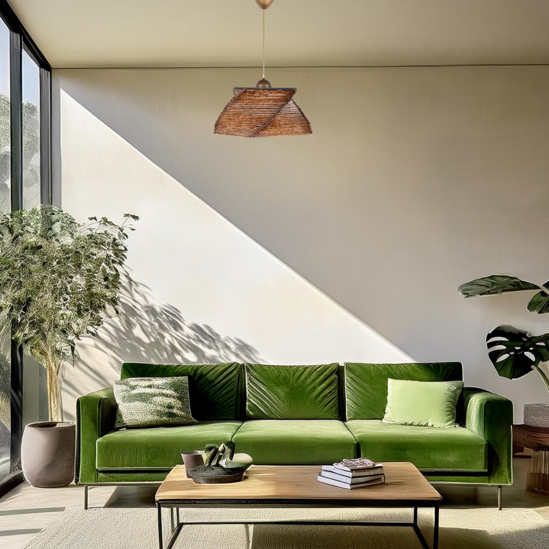 Luminaire suspendu fait à la main avec capuchon en bois