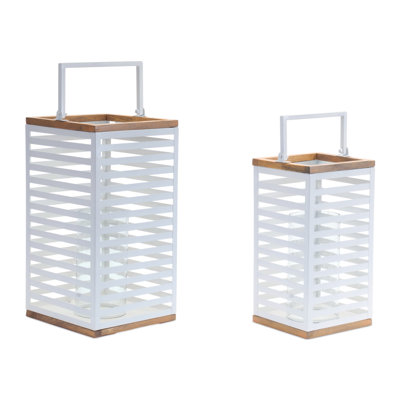 Metal Box Lantern with Natural Wood Accents