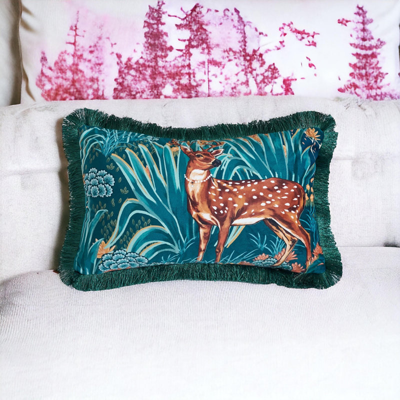 Housse de coussin réversible en velours Tassels, Rectangle H 12 po x l 20 po