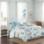 Ensemble de courtepointe imprimé brodé en satin de coton 6 pièces Aqua King/Cal King-136111577