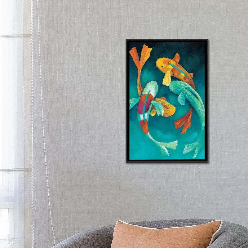 « ornemental koi ii », reproduction sur toile tendue, H 48 po x l 32 po x P 1,5 po, Toile encadrée noire, Pas de tapis