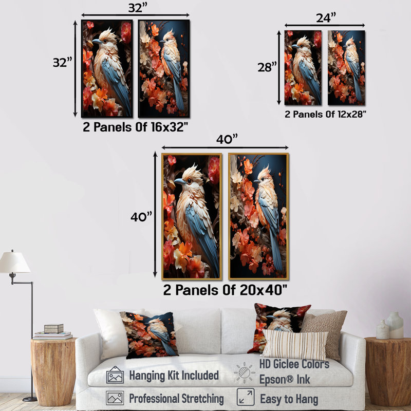 A Pastel Palette Evokes A Feathery Symphony - Bird Canvas Prints Set Of 2, Cadre noir, H 32 po x l 33 po