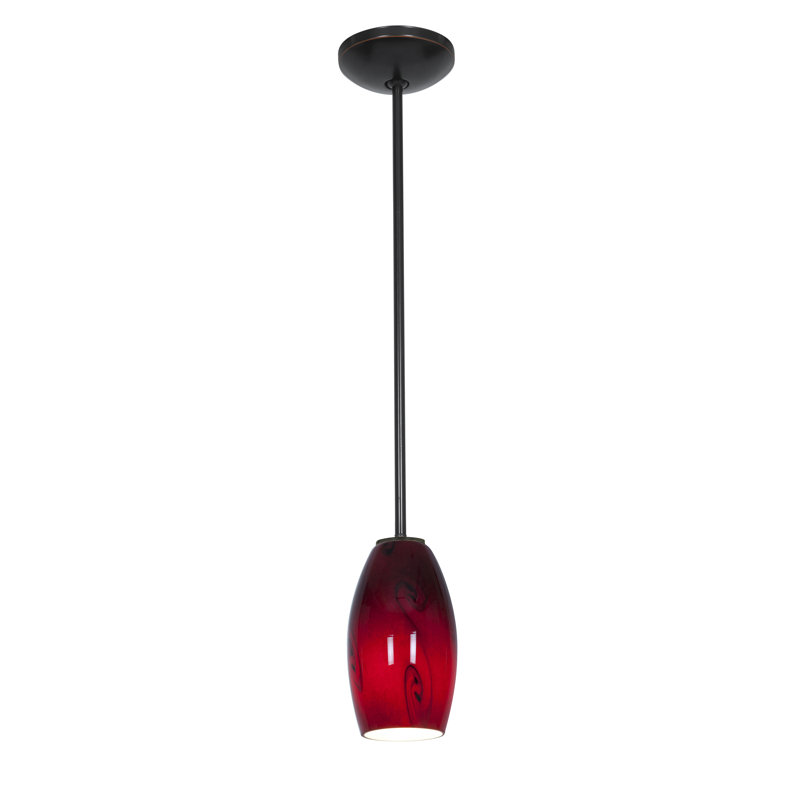 Baur 1 - Light Single Pendant, Red Sky, Oil Rubbed Bronze, 8" H x 3.5" W x 3.5" D