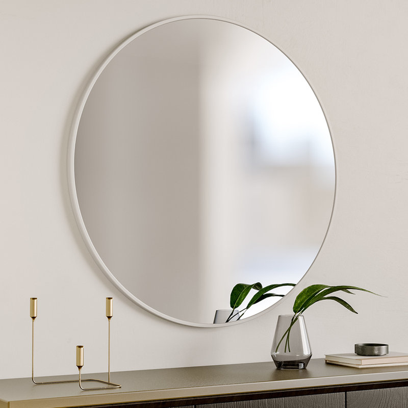 Baum Nordic Round Bathroom Framed Mirror Wall Hanging, White, 50cm H x 50cm W x 3.5cm D