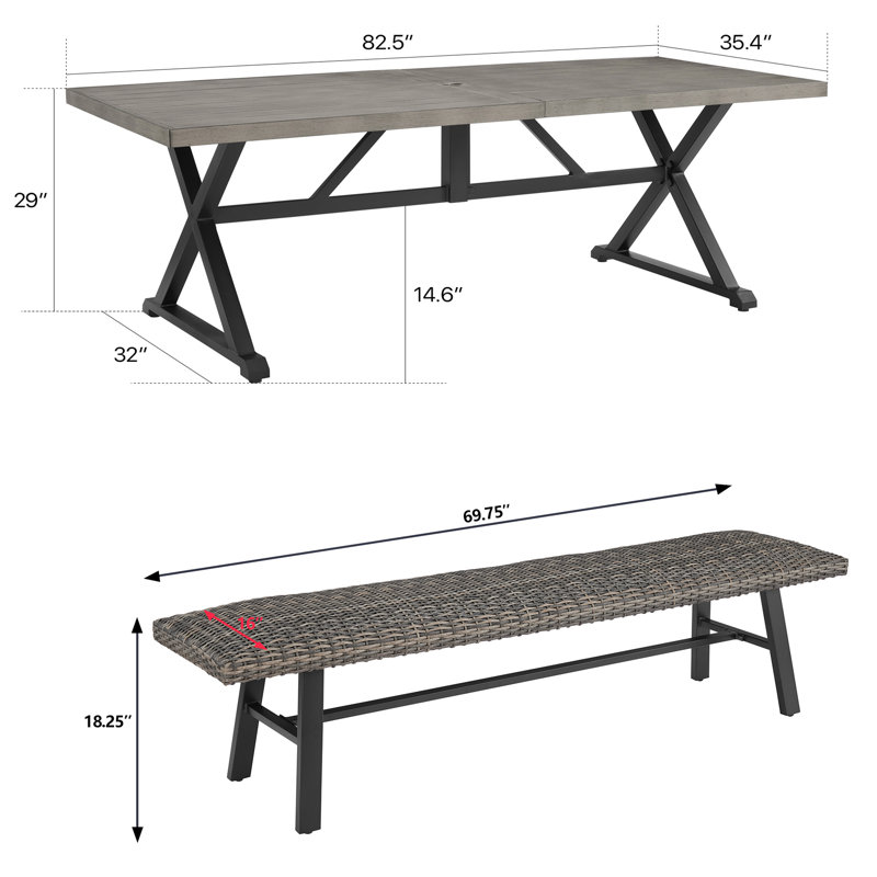6 - Person Patio Dining Set Umbrella Hole Included Rectangular Table