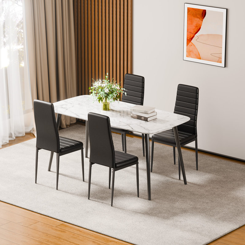 Dining Chairs Modern Leather Kitchen Side Chair Back Metal Legs , Noir, Noir