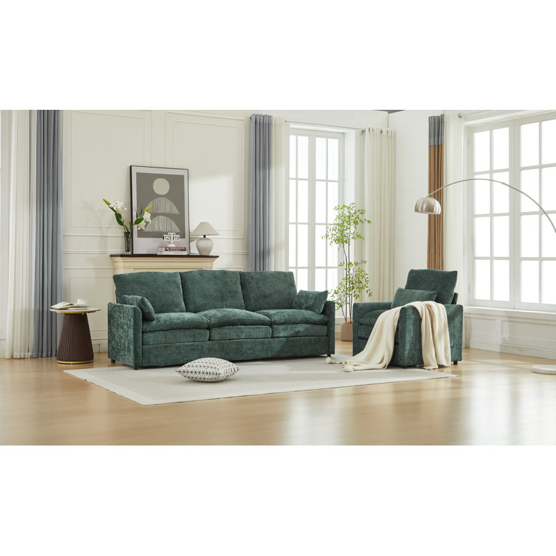 Ensemble de salon en chenille 2 pièces, Vert