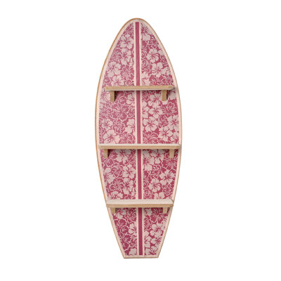 13" x 35" Reyn Spooner Kona Coast Biscus Bounty Earth Red Surfboard Wall Shelf, Licensed Hawaiian Hibiscus Coastal Beach Wall Decor, Wooden 3-Tier Display Shelf for Living Room, Bedroom & Office