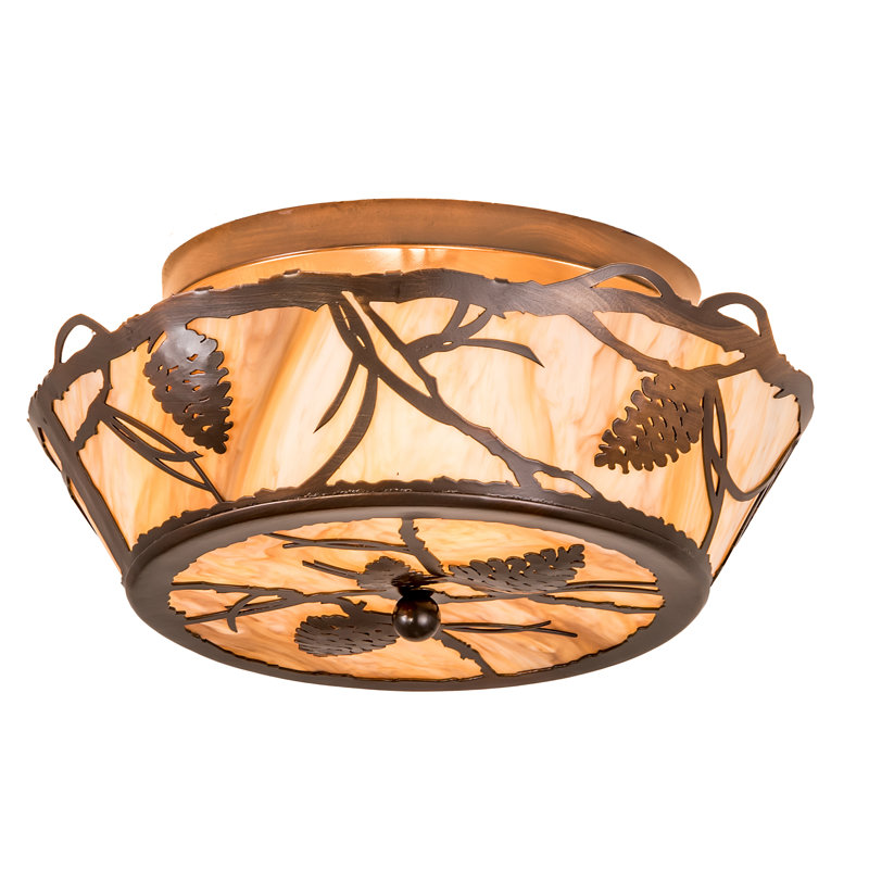 2 - Light Semi Flush Mount, Old Copper, 8" H x 16" W x 16" D, Travertine