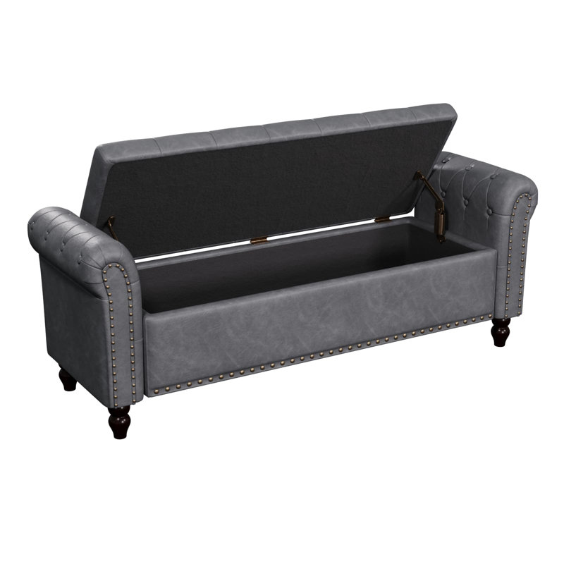 Banc de chambre à coucher avec rangement, Gris, H 22 po x l 55,7 po x P 18 po
