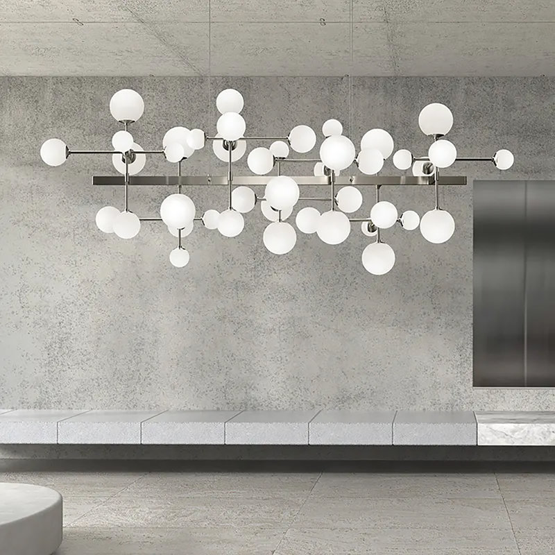 Lustre linéaire à 11 lumières pour îlot de cuisine Nebula, Nickel satiné