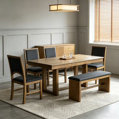Ensemble de table de salle à manger 6 pièces, ensemble de meubles de cuisine avec rallonge amovible de 18 pouces, 4 chaises de salle à manger rembourrées et long banc