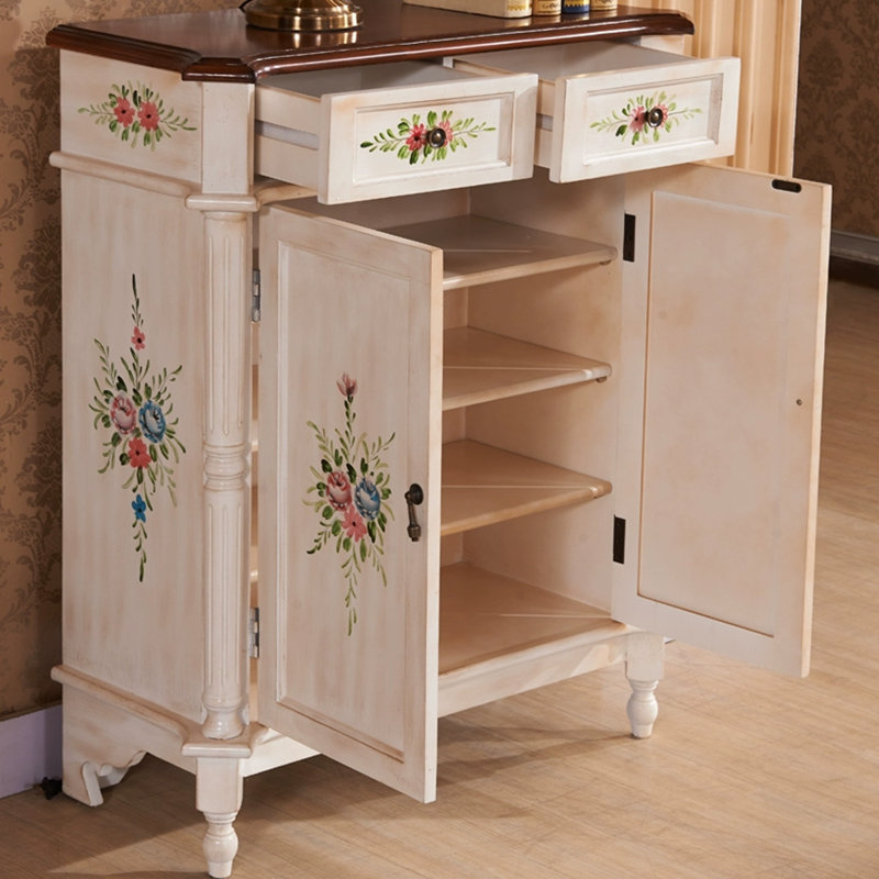 White Solid + Manufactured Wood Shoe Storage Bench