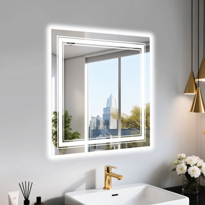 36X36 Inch Led Smart Bathroom Mirror With Adjustable Lighting, 3 Temperature Options, - Fog Function 1 Hour Auto Off, Wall Switch Control, Ul , 4Mm Tempered Glass For Shatter Proof Featuring