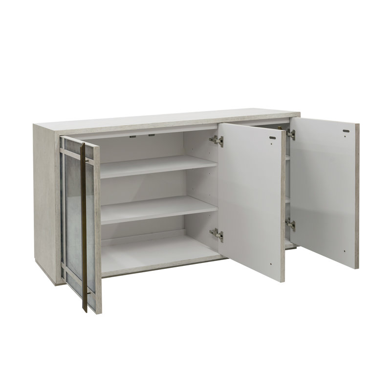 Gray Eglomise 3-Door Solid Wood Credenza