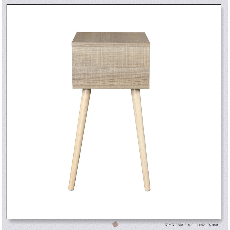 Mid-Century Modern Side Table with 1 Drawer and Durable Rubber Wood Legs, Perfect for Storage and Elegance.